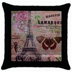 Girly Bee Crown  Butterfly Paris Eiffel Tower Fashion Black Throw Pillow Case Front