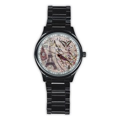 Paris Eiffel Tower Vintage Bird Butterfly French Botanical Art Sport Metal Watch (black) by chicelegantboutique