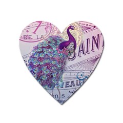 French Scripts  Purple Peacock Floral Paris Decor Magnet (heart)