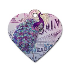 French Scripts  Purple Peacock Floral Paris Decor Dog Tag Heart (one Sided) 