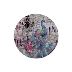 French Vintage Chandelier Blue Peacock Floral Paris Decor Drink Coasters 4 Pack (round) by chicelegantboutique