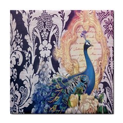 Damask French Scripts  Purple Peacock Floral Paris Decor Ceramic Tile