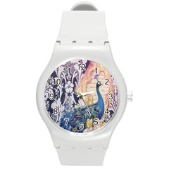 Damask French Scripts  Purple Peacock Floral Paris Decor Plastic Sport Watch (medium) by chicelegantboutique