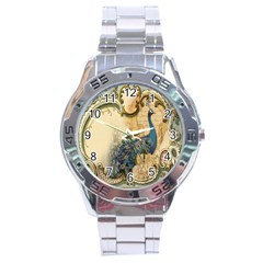 Victorian Swirls Peacock Floral Paris Decor Stainless Steel Watch (men s) by chicelegantboutique