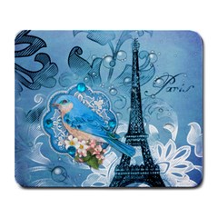 Girly Blue Bird Vintage Damask Floral Paris Eiffel Tower Large Mouse Pad (rectangle) by chicelegantboutique