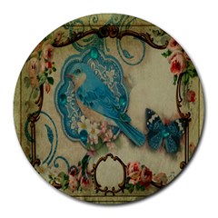 Victorian Girly Blue Bird Vintage Damask Floral Paris Eiffel Tower 8  Mouse Pad (round) by chicelegantboutique