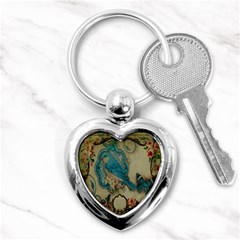 Victorian Girly Blue Bird Vintage Damask Floral Paris Eiffel Tower Key Chain (heart)