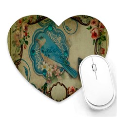 Victorian Girly Blue Bird Vintage Damask Floral Paris Eiffel Tower Mouse Pad (heart) by chicelegantboutique