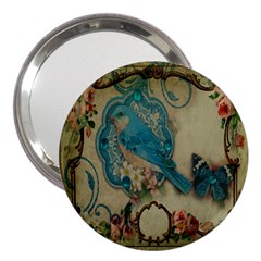 Victorian Girly Blue Bird Vintage Damask Floral Paris Eiffel Tower 3  Handbag Mirror by chicelegantboutique