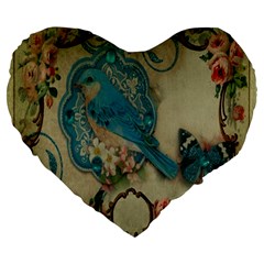 Victorian Girly Blue Bird Vintage Damask Floral Paris Eiffel Tower 19  Premium Heart Shape Cushion by chicelegantboutique