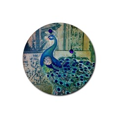 French Scripts Vintage Peacock Floral Paris Decor Drink Coasters 4 Pack (round) by chicelegantboutique