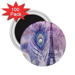 Peacock Feather White Rose Paris Eiffel Tower 2 25  Button Magnet (100 Pack)