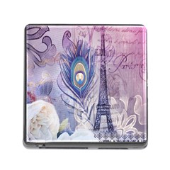 Peacock Feather White Rose Paris Eiffel Tower Memory Card Reader With Storage (square)