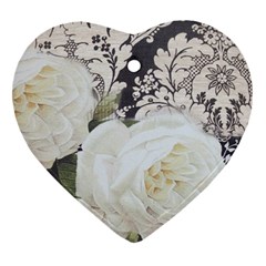 Elegant White Rose Vintage Damask Heart Ornament by chicelegantboutique