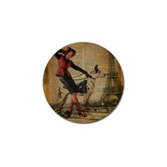 Paris Girl And Great Dane Vintage Newspaper Print Sexy Hot Gil Elvgren Pin Up Girl Paris Eiffel Towe Golf Ball Marker 4 Pack