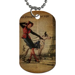 Paris Girl And Great Dane Vintage Newspaper Print Sexy Hot Gil Elvgren Pin Up Girl Paris Eiffel Towe Dog Tag (two-sided)  by chicelegantboutique