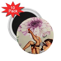 Gil Elvgren Pin Up Girl Purple Flower Fashion Art 2 25  Button Magnet (10 Pack) by chicelegantboutique