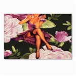 Cute Gil Elvgren Purple Dress Pin Up Girl Pink Rose Floral Art Postcard 4 x 6  (10 Pack) Front