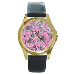 Foolish Movements Pink Effect Jpg Round Metal Watch (gold Rim) 