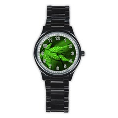 Leaf With Drops Sport Metal Watch (black) by Siebenhuehner