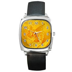 Waterdrops Square Leather Watch