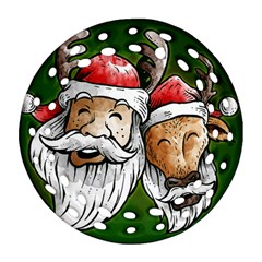 Deer Santa, Merry Christmas Round Filigree Ornament (two Sides)