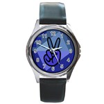 Peace Round Leather Watch (Silver Rim) Front