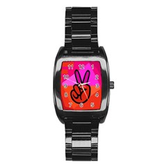 Love Peace Stainless Steel Barrel Watch