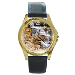 Waterfall Round Leather Watch (gold Rim) 