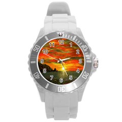 Alyssa s Sunset By Ave Hurley Artrevu - Round Plastic Sport Watch (l)