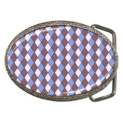 Allover Graphic Blue Brown Belt Buckle (oval)