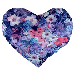 Spring Flowers Blue 19  Premium Heart Shape Cushion