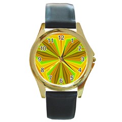 Abstract Round Leather Watch (gold Rim)  by Siebenhuehner