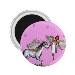 Unicorn And Fairy In A Grass Field And Sparkles 2 25  Button Magnet by goldenjackal