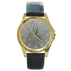 Smoke Break Satyr Round Leather Watch (gold Rim)  by WispsofFantasy