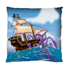 Piratepirate Ship Attacked By Giant Squid  Cushion Case (two Sided)  by NickGreenaway