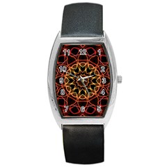 Yellow And Red Mandala Tonneau Leather Watch by Zandiepants