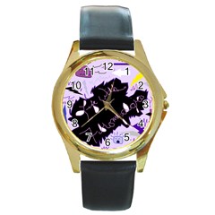 Life With Fibromyalgia Round Leather Watch (gold Rim) 