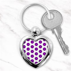 Purple And White Polka Dots Key Chain (heart) by Colorfulart23