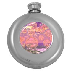 Glorious Skies, Abstract Pink And Yellow Dream Hip Flask (round) by DianeClancy