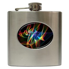 Aurora Ribbons, Abstract Rainbow Veils  Hip Flask