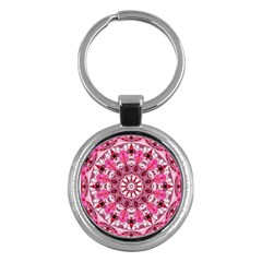 Twirling Pink, Abstract Candy Lace Jewels Mandala  Key Chain (round) by DianeClancy