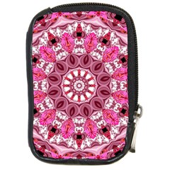 Twirling Pink, Abstract Candy Lace Jewels Mandala  Compact Camera Leather Case by DianeClancy