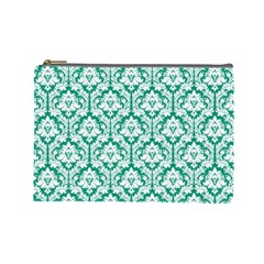 Emerald Green Damask Pattern Cosmetic Bag (large) by Zandiepants