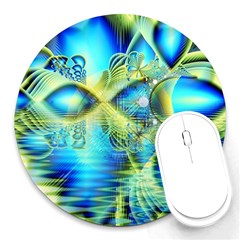 Crystal Lime Turquoise Heart Of Love, Abstract 8  Mouse Pad (round) by DianeClancy