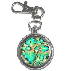 Golden Teal Peacock, Abstract Copper Crystal Key Chain Watch by DianeClancy