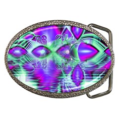 Violet Peacock Feathers, Abstract Crystal Mint Green Belt Buckle (oval) by DianeClancy