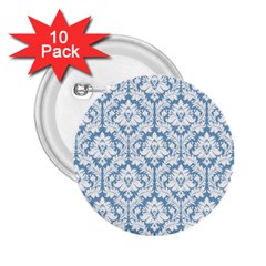 White On Light Blue Damask 2 25  Button (10 Pack)