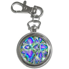 Abstract Peacock Celebration, Golden Violet Teal Key Chain Watch by DianeClancy