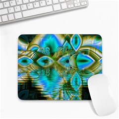 Crystal Gold Peacock, Abstract Mystical Lake Small Mouse Pad (rectangle) by DianeClancy